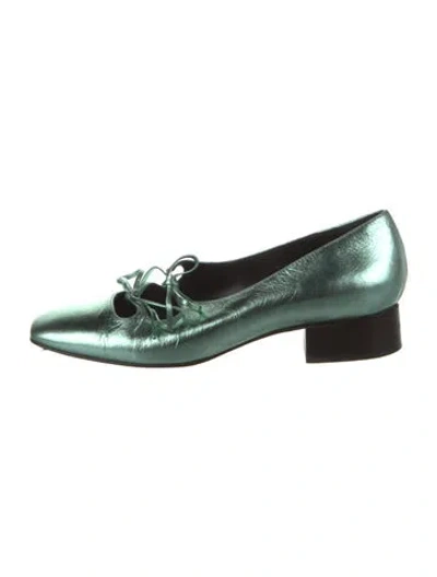 Pre-owned Nicole Saldaña Leather Cutout Accent Pumps In Green/metallic