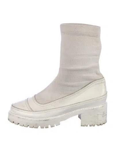 Pre-owned Nicole Saldaña Leather Sock Boots In White