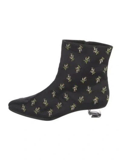 Pre-owned Nicole Saldaña Satin Floral Print Boots In Black