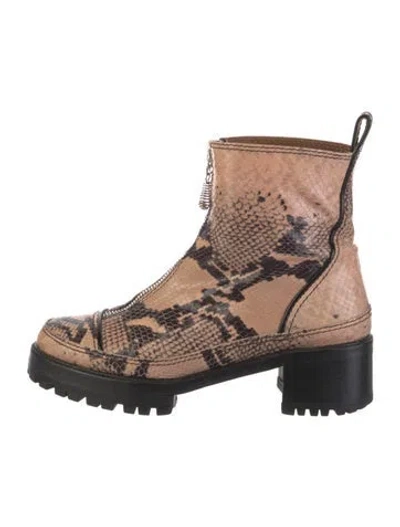 Pre-owned Nicole Saldaña Snakeskin Animal Print Combat Boots In Neutral