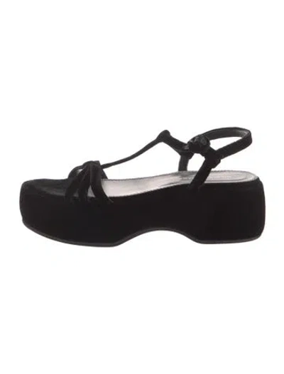 Pre-owned Nicole Saldaña Velvet Leather Trim Embellishment Sandals In Black