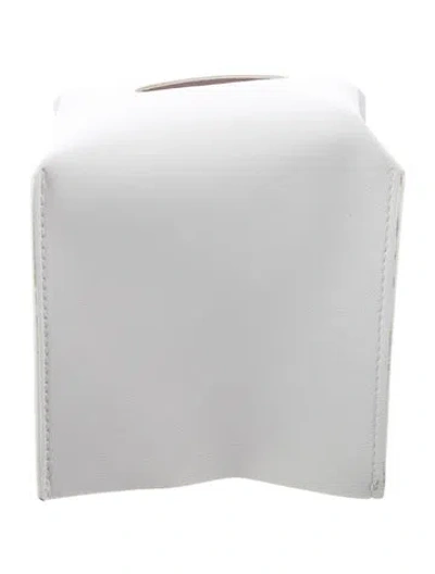 Pre-owned Nicole Sassaman Faux Leather Tissue Box Cover In White