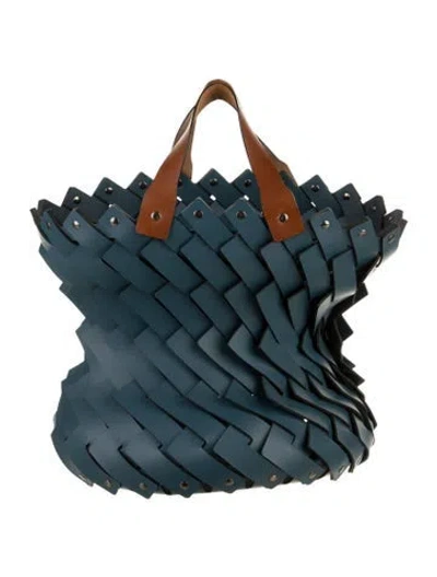 Pre-owned Nicole Sassaman Large Braided Leather Handle Basket In Blue