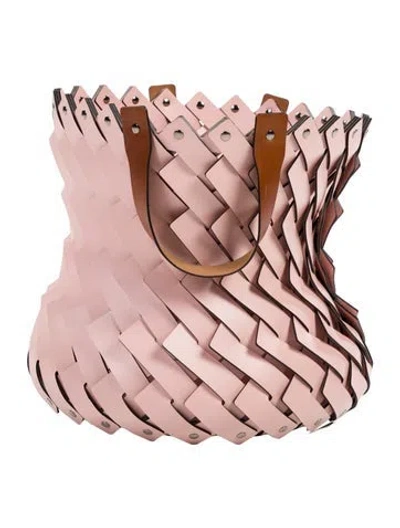 Pre-owned Nicole Sassaman Large Leather Woven Basket In Pink