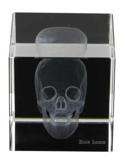 Pre-owned Nicole Sassaman Large Skull Cube Paperwight In Transparent