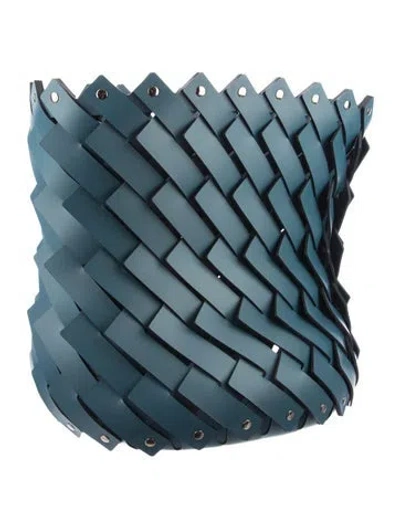 Pre-owned Nicole Sassaman Large Woven Leather Basket In Blue