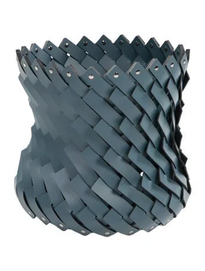 Pre-owned Nicole Sassaman Large Woven Leather Basket In Blue