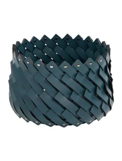 Pre-owned Nicole Sassaman Large Woven Leather Basket In Blue