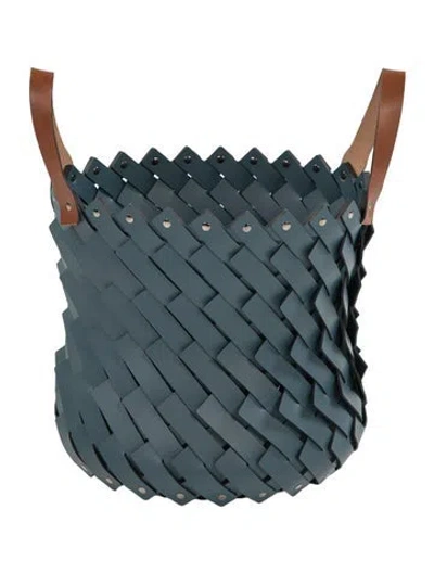 Pre-owned Nicole Sassaman Large Woven Leather Basket In Blue