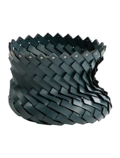Pre-owned Nicole Sassaman Large Woven Leather Basket In Blue