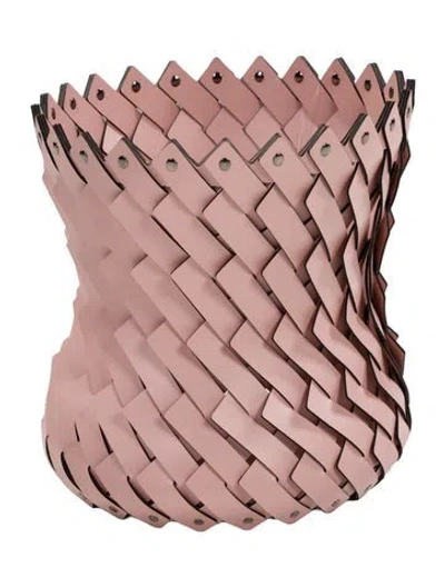 Pre-owned Nicole Sassaman Large Woven Leather Basket In Pink