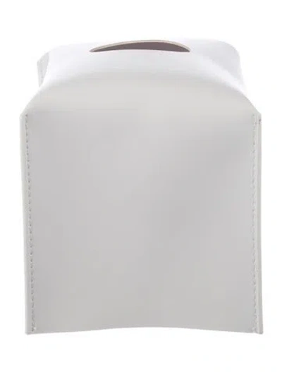 Pre-owned Nicole Sassaman Leather Tissue Box Cover In White