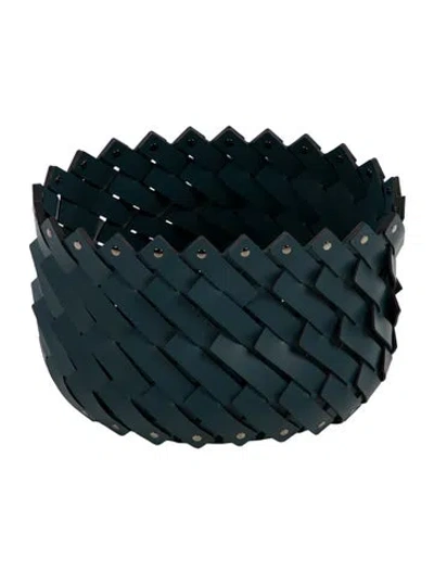 Pre-owned Nicole Sassaman Medium Braided Leather Basket In Blue