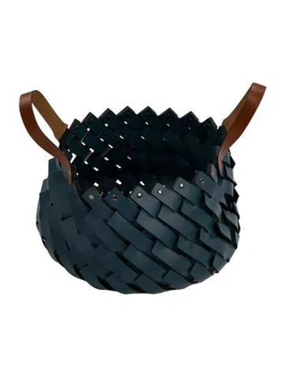 Pre-owned Nicole Sassaman Medium Woven Leather Basket In Blue