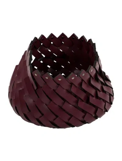 Pre-owned Nicole Sassaman Medium Woven Leather Basket In Burgundy