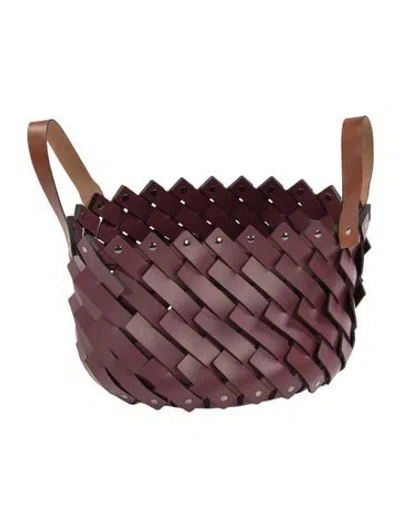 Pre-owned Nicole Sassaman Medium Woven Leather Basket In Burgundy