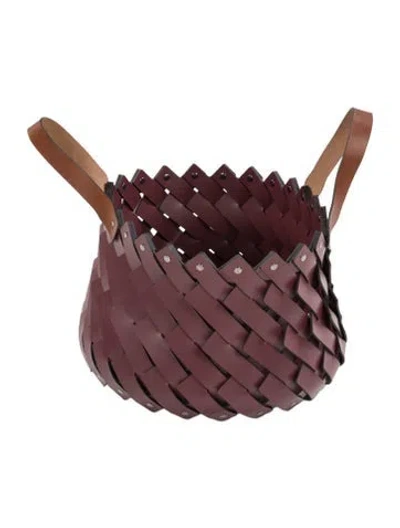 Pre-owned Nicole Sassaman Medium Woven Leather Basket In Burgundy