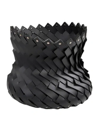 Pre-owned Nicole Sassaman Woven Leather Basket In Black