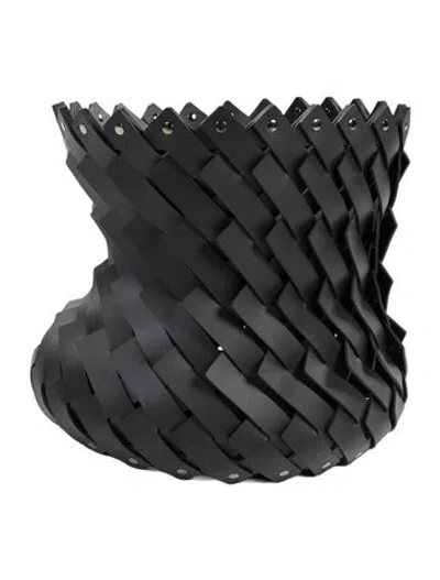 Pre-owned Nicole Sassaman Woven Leather Basket In Black