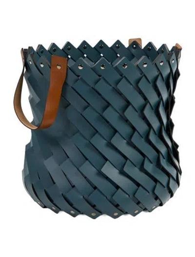 Pre-owned Nicole Sassaman Woven Leather Basket In Blue