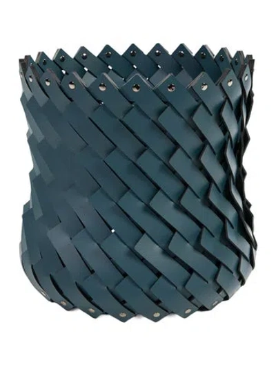 Pre-owned Nicole Sassaman Woven Leather Basket In Blue