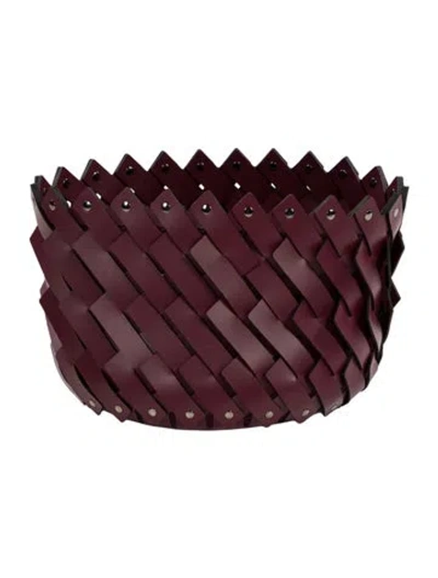 Pre-owned Nicole Sassaman Woven Leather Basket In Burgundy