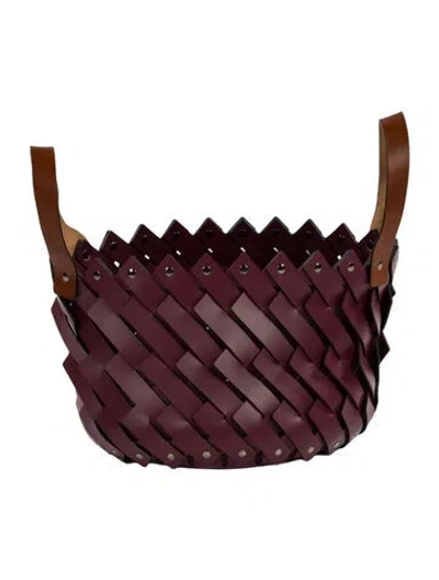 Pre-owned Nicole Sassaman Woven Leather Basket In Burgundy
