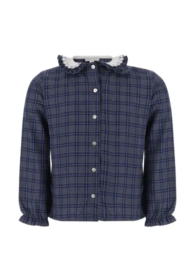 Nicoletta Fanna Kids' Check-pattern Ruffled-collar Shirt In Blue
