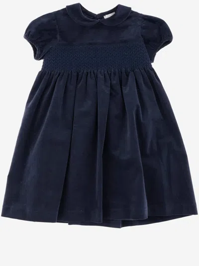 Nicoletta Fanna Kids' Stretch Cotton Dress With Smocking In Blue