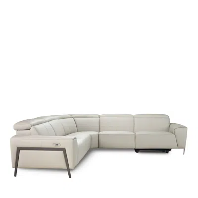 Nicoletti Puglia Leather 5 Piece Sectional Reclining Sofa In Minerva  - Blu