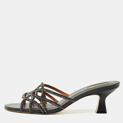 Pre-owned Nicoli Black Snakeskin Embossed Leather Nadege 55 Slide Sandals Size 39