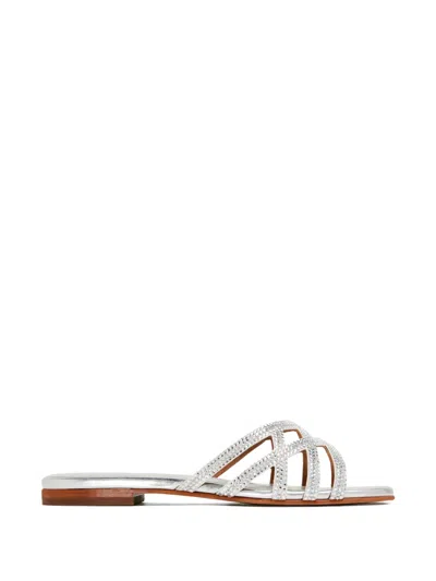 Nicoli Zuri Rhinestone Criss Cross Sandals In Gray