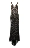 Nidra Devi Laminated Embroidered Gown In Black