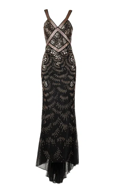 Nidra Devi Laminated Embroidered Gown In Black