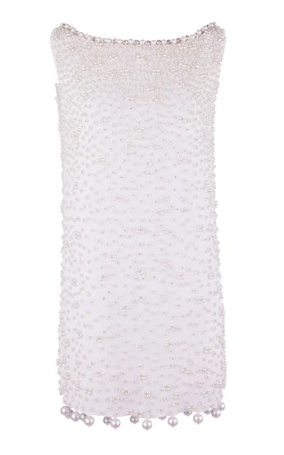Nidra Devi Pearl-embroidered Mini Silk Shift Dress In Ivory