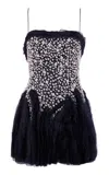 Nidra Devi Pearl-embroidered Organza Mini Dress In Black