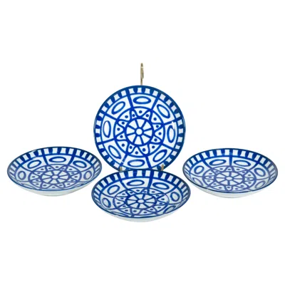 Pre-owned Niels Refsgaard For Dansk Arabesque Set Of 4 Porcelain Coasters In Blue
