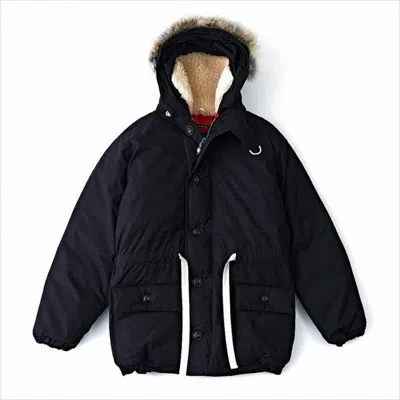 Nigel Cabourn Padded Jacket With Coyote Fur Hood In Black