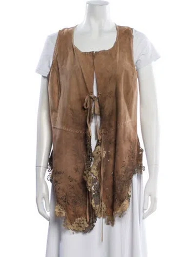 Pre-owned Nigel Preston & Knight Lambskin Graphic Print Vest In Brown
