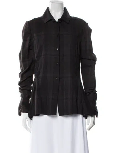Pre-owned Nigel Preston & Knight Plaid Print Long Sleeve Blouse In Gray