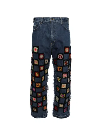 Nigel Xavier Crochet Checkerboard Jeans In Blue