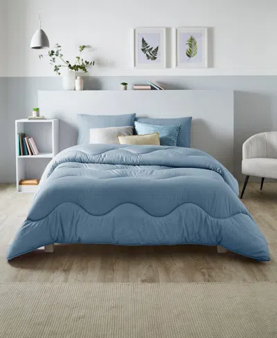 Night Lark Coverless Linen Comforter, Queen In Blue