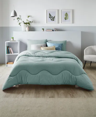 Night Lark Coverless Linen Comforter, Queen In Green