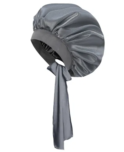 Night Satin Bonnet, Tie, Adjustable, Oversized In Black