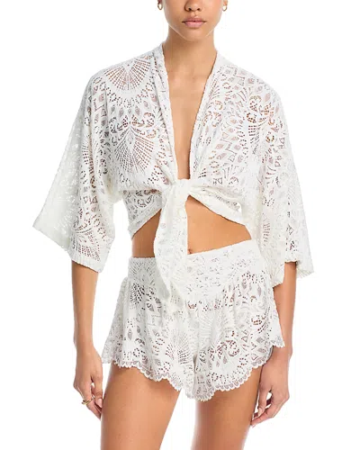 Nightcap Lanai Lace Kimono Swim Cover-up In White