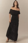 Nightcap Lanai Positano Off-shoulder Tiered Lace Maxi Dress In Black