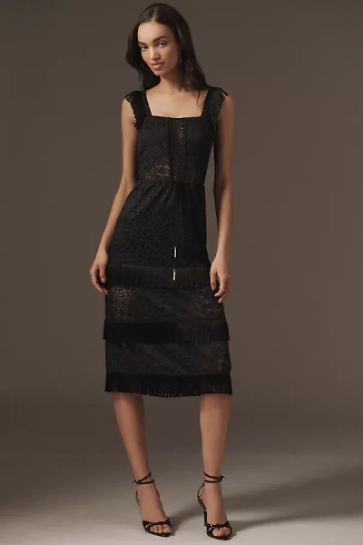 Nightcap Lotus Lace Fringe Midi Dress In Black