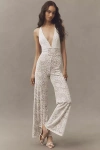 Nightcap Lotus Lace V-neck Jumpsuit In White