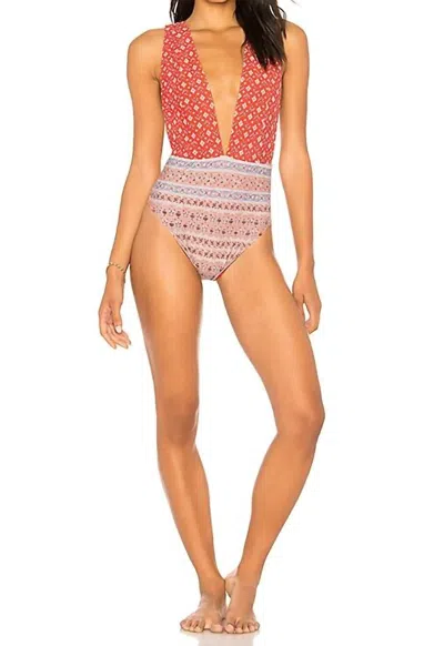 Nightcap Perfect Plunge One Piece In Red Poppy In Brown