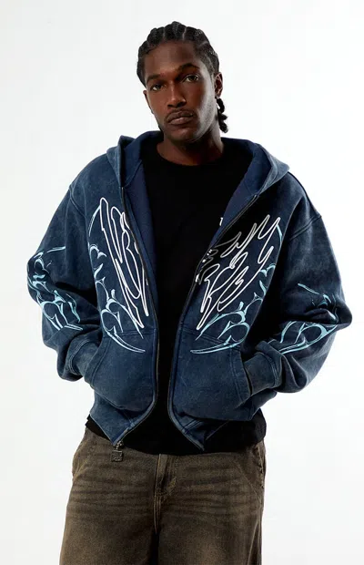 Nightlab Men's Night Moon Full Zip Hoodie In Washed Navy